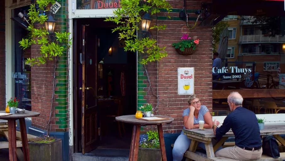 People on the terrace of Cafe Thuys